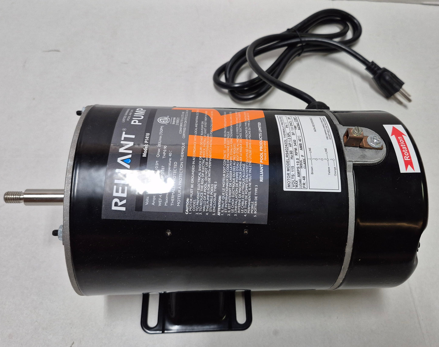 Reliant 1hp Single Speed Pump Motor for P1410 / P1410(DC) / BC2729