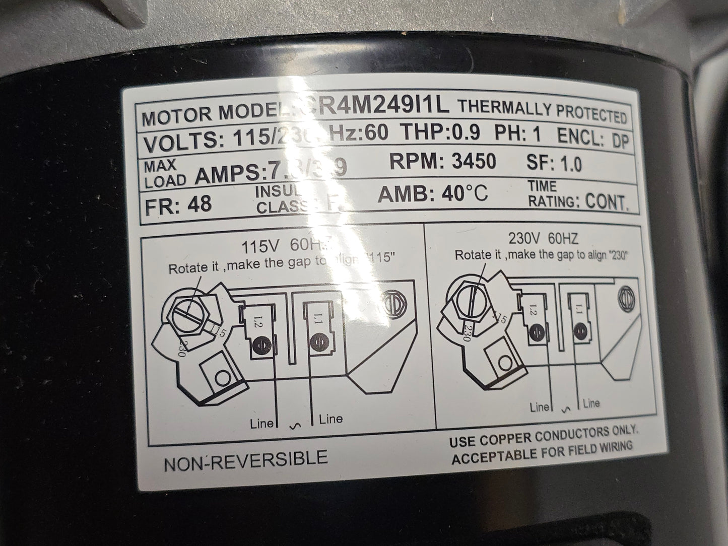 Reliant 1hp Single Speed Pump Motor for P2110 / BC2747