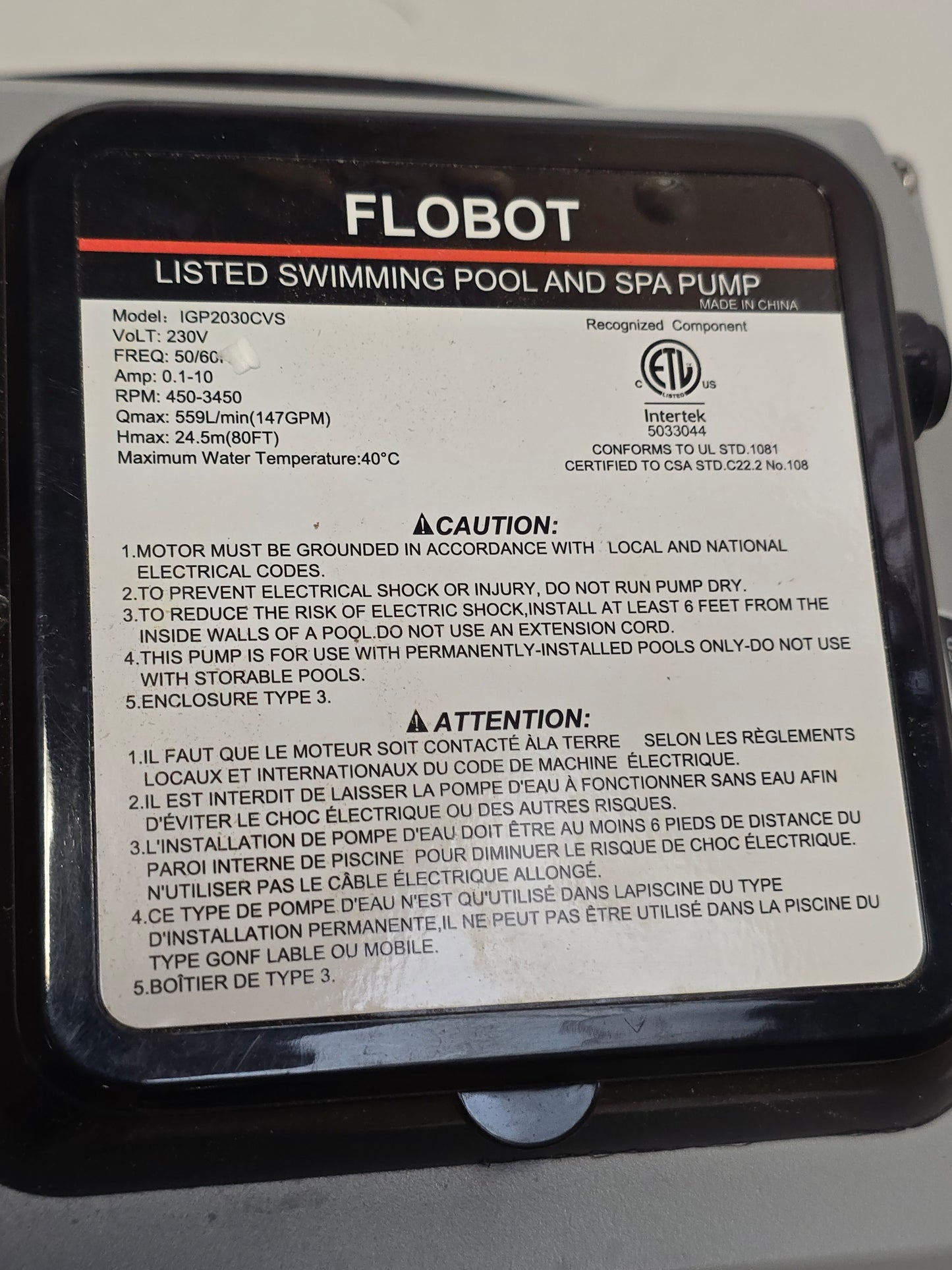 Flobot 3hp VSD Square Flange Motor