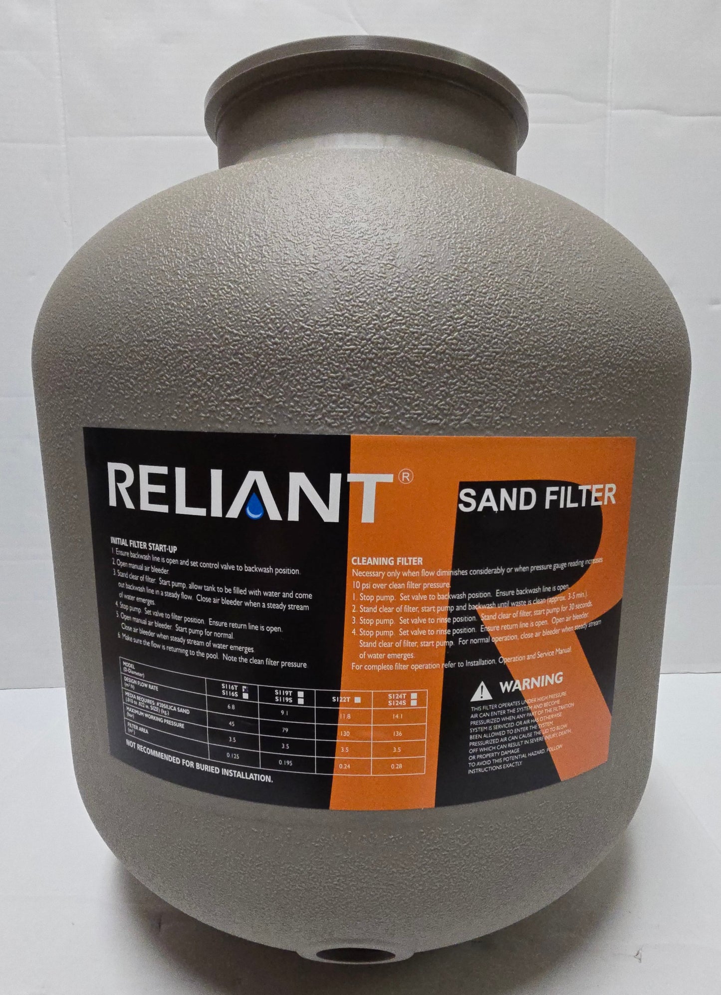 Reliant Sand Filter Tank Body 19" for F116T / S116T Series