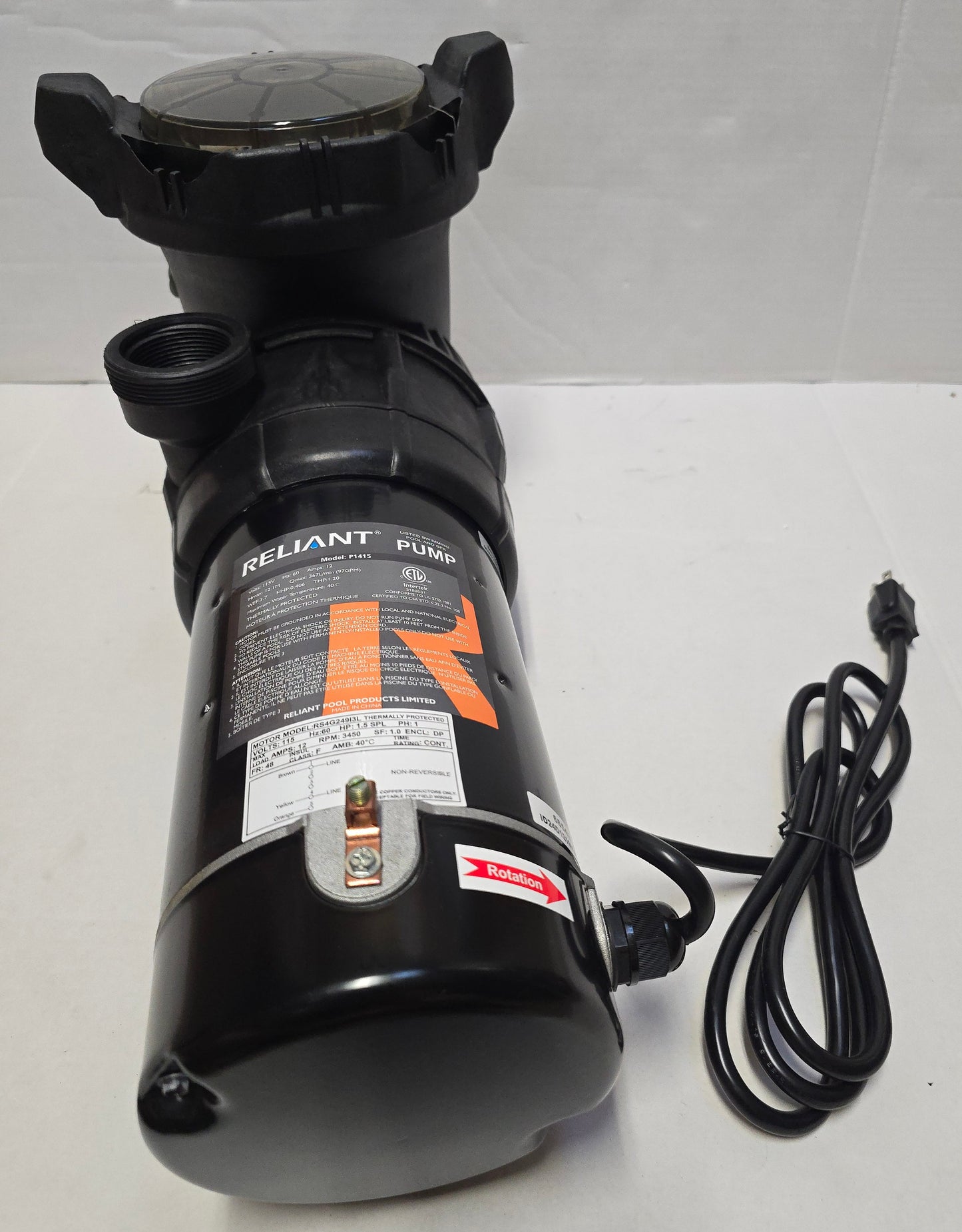 Reliant PF Pro 1.5hp Above Ground Pool Pump P1415 Series for Combo Pack F124T1415