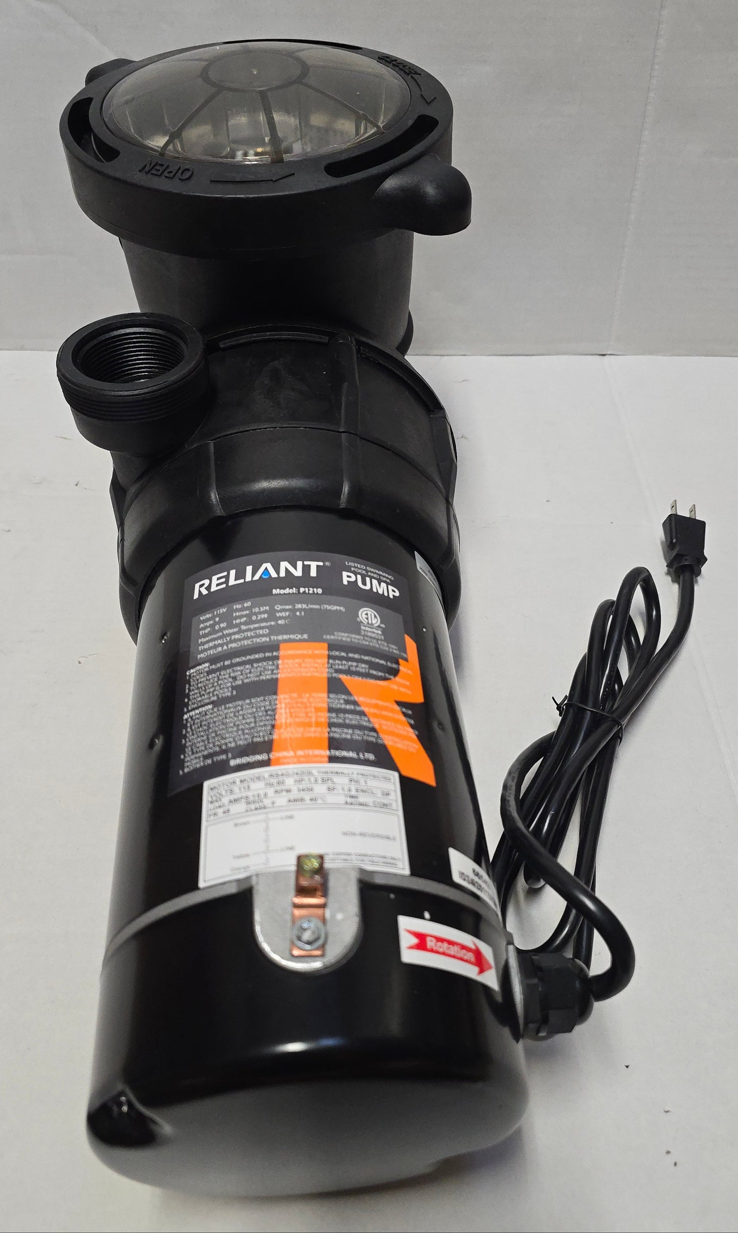 Reliant PF Pro 1hp Above Ground Pool Pump P1210 Series for Skid Pack Combo F119T1210