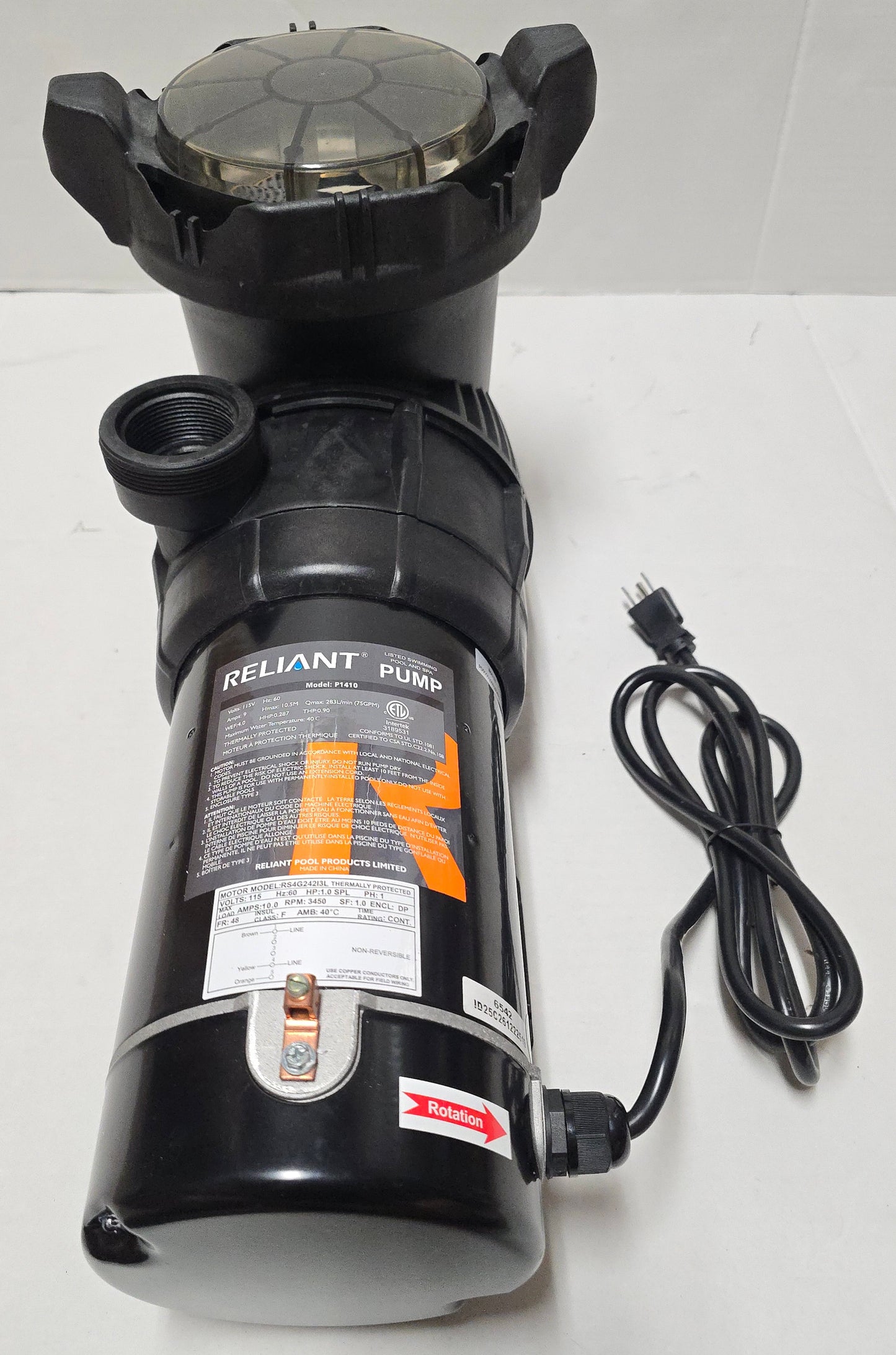 Reliant PF Pro 1hp Above Ground Pool Pump P1410 Series for Combo Pack F119T1410