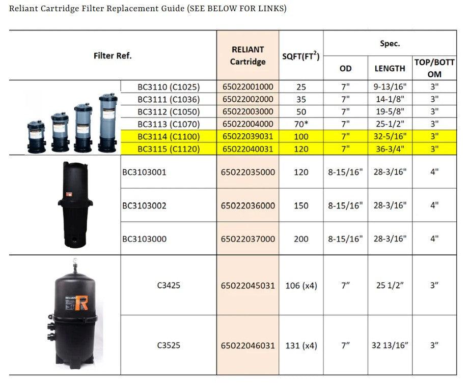 Reliant Cartridge Element for Cartridge Filter C1070 (70sqft)